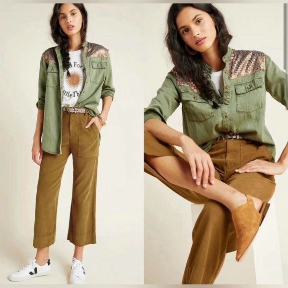 Anthropologie Sequin Button Down Loose Fitting Shirt - Picture 2 of 8